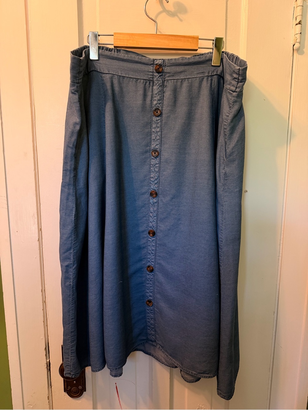torrid Denim-Style Button-Front Midi Skirt in Blue